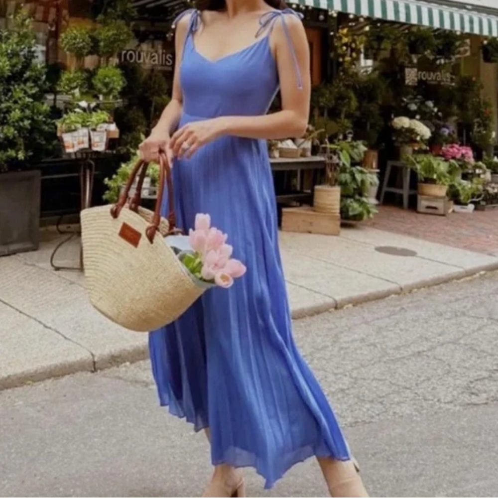 NWT Sézane Nissa Midi Dress in Vintage Blue Size 10